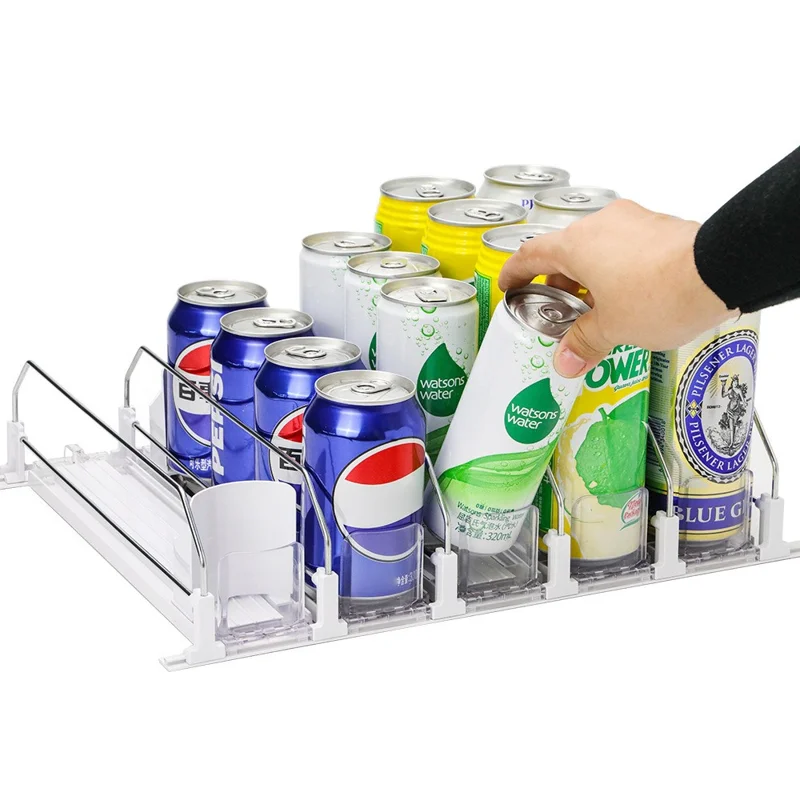 Organizador de Bebidas para Frigorífico de 310 mm com 5 Filas, Calha Deslizante com Mola Automática, Dispensador de Bebidas Automático para Armazenamento de Latas - Preto