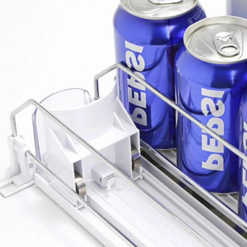 Organizador de Bebidas para Frigorífico de 310 mm com 5 Filas, Calha Deslizante com Mola Automática, Dispensador de Bebidas Automático para Armazenamento de Latas - Preto