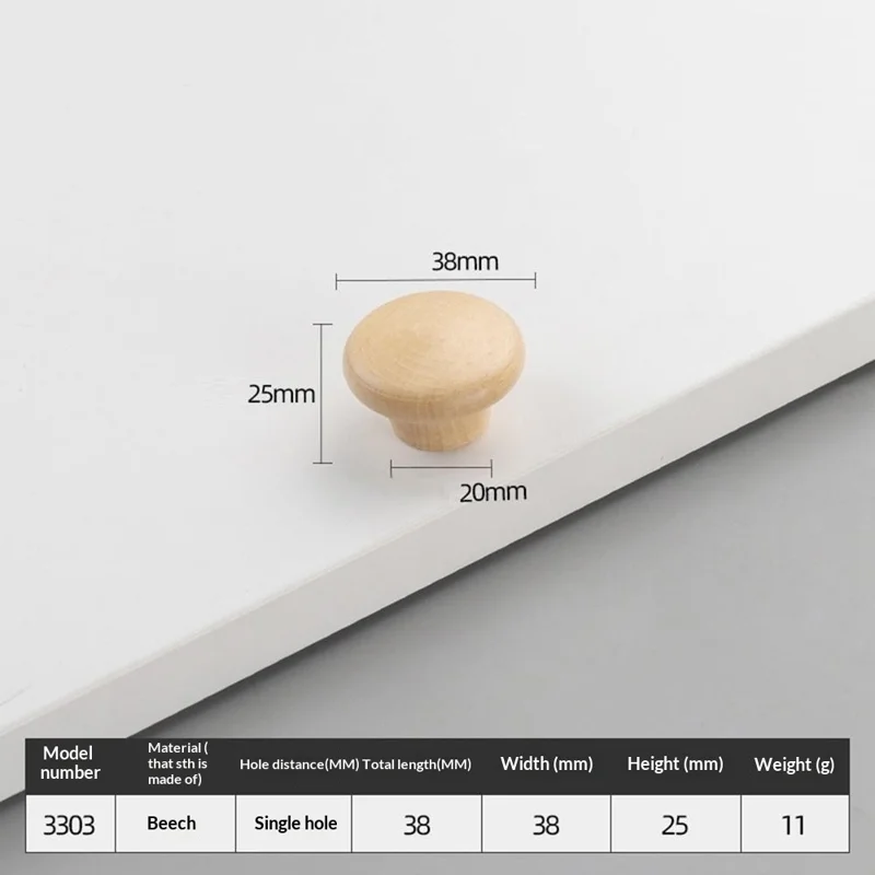 Round Wood Cabinet Handles Drawer Knobs Solid Wood Door Pulls with 22mm Screws for Cabinet Wardrobe Drawer - 3303 /  38x25mm  /  Beige