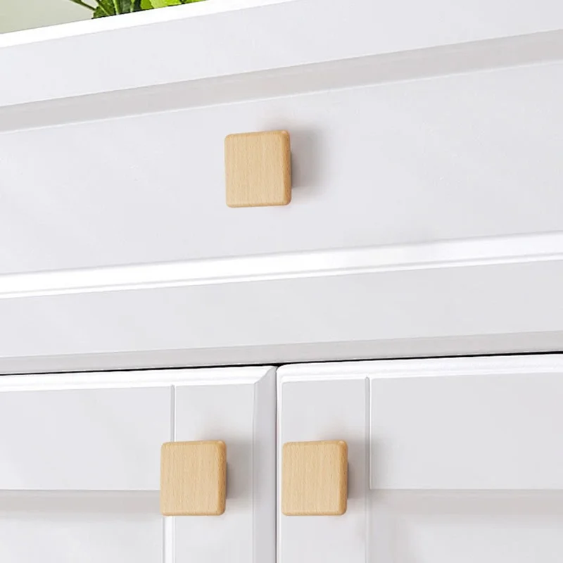 Round Wood Cabinet Handles Drawer Knobs Solid Wood Door Pulls with 22mm Screws for Cabinet Wardrobe Drawer - 3303 /  38x25mm  /  Beige