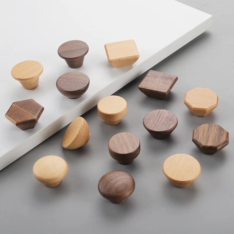 Round Wood Cabinet Handles Drawer Knobs Solid Wood Door Pulls with 22mm Screws for Cabinet Wardrobe Drawer - 3303 /  38x25mm  /  Beige