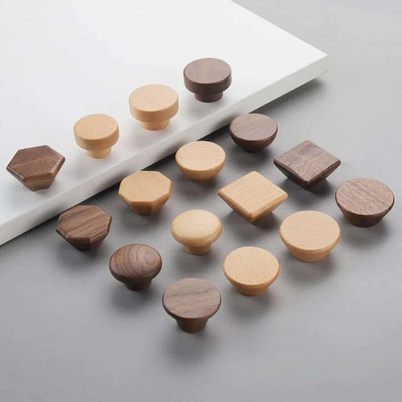 Round Wood Cabinet Handles Drawer Knobs Solid Wood Door Pulls with 22mm Screws for Cabinet Wardrobe Drawer - 3303 /  38x25mm  /  Beige