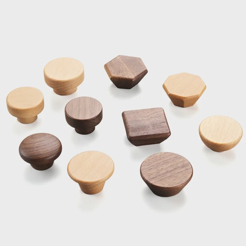 Round Wood Cabinet Handles Drawer Knobs Solid Wood Door Pulls with 22mm Screws for Cabinet Wardrobe Drawer - 3303 /  38x25mm  /  Beige