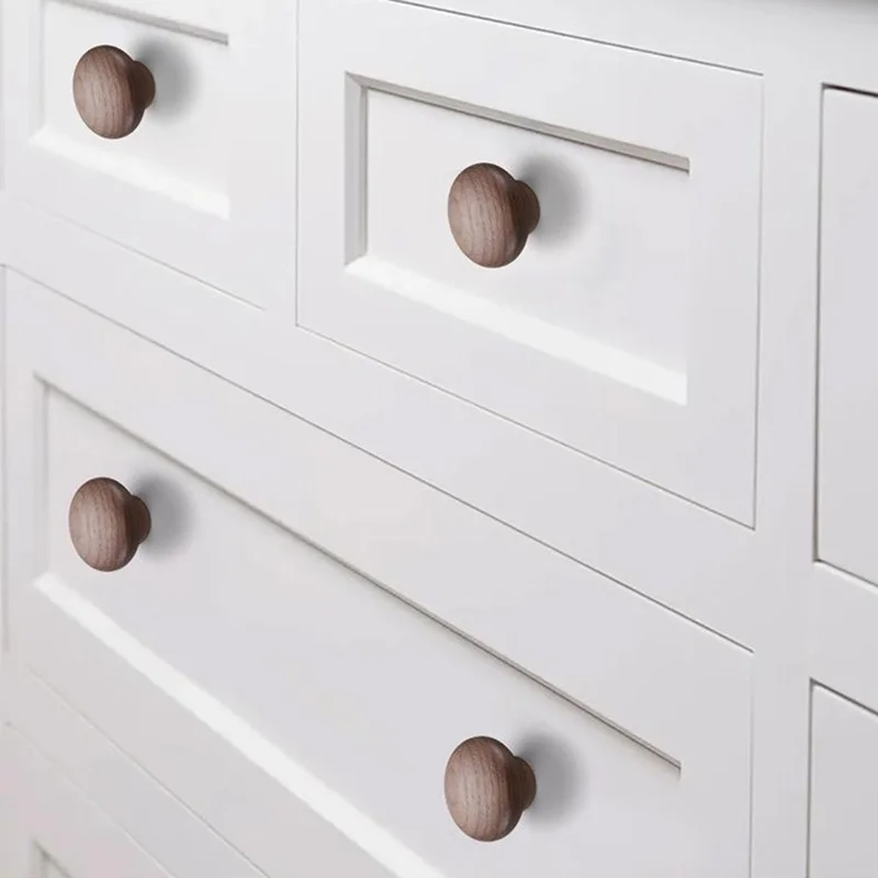 Round Wood Cabinet Handles Drawer Knobs Solid Wood Door Pulls with 22mm Screws for Cabinet Wardrobe Drawer - 3303 /  38x25mm  /  Beige