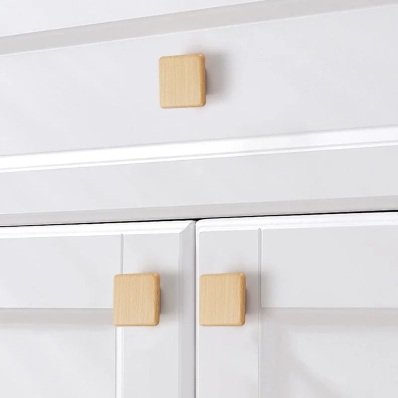 Square Wood Cabinet Handles Drawer Doll Pulls Solid Beech Furniture Hardware with 22mm Screws - 3310  /  40x20mm  /  Beige