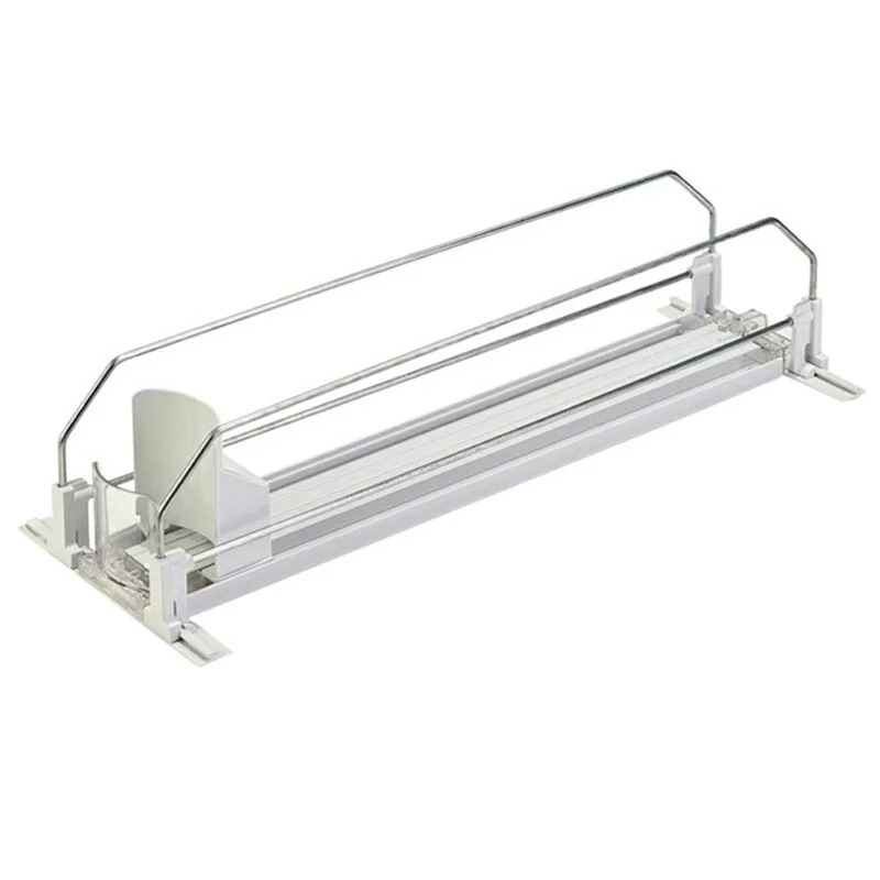 310mm Einzeiliger Kühlschrank-Getränkeorganizer mit automatischer Federschiebefunktion, Schiebeschiene, automatischer Getränkespender für Dosenablage - Weiß