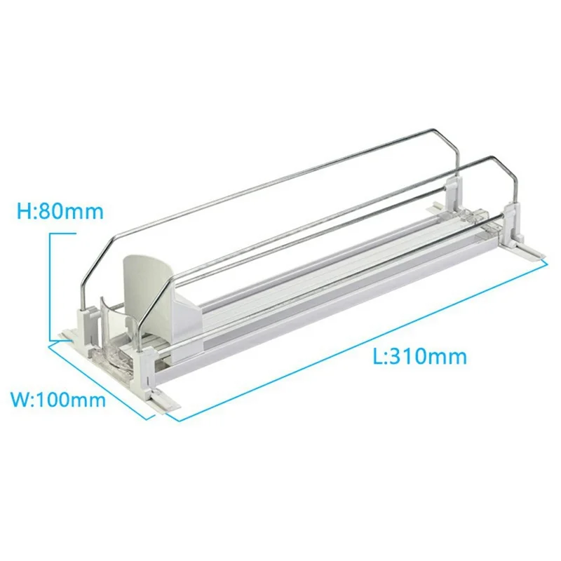 310mm Einzeiliger Kühlschrank-Getränkeorganizer mit automatischer Federschiebefunktion, Schiebeschiene, automatischer Getränkespender für Dosenablage - Weiß