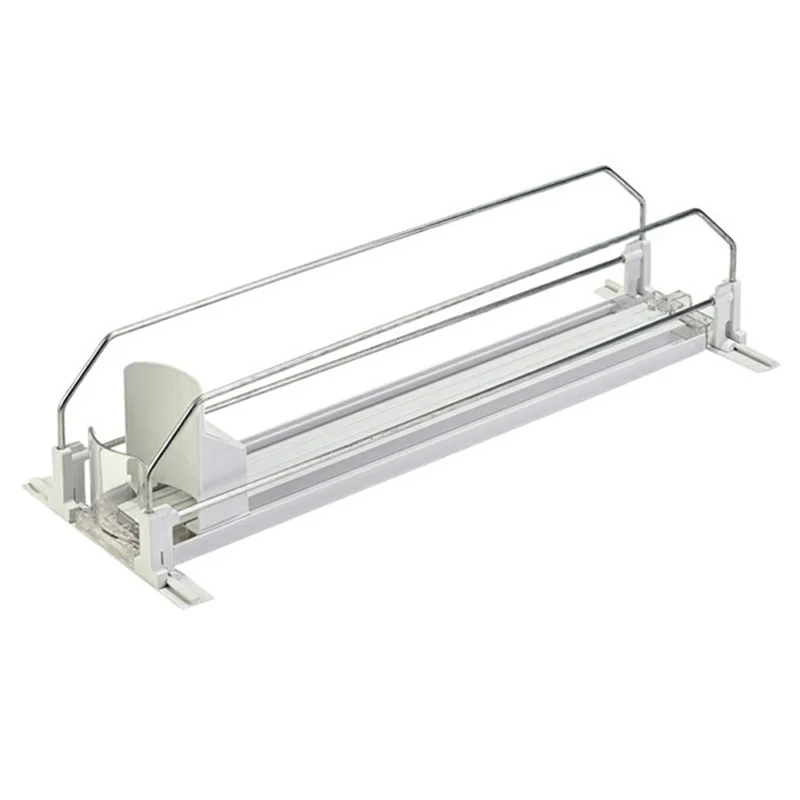 380mm Einreihiger Kühlschrank-Getränkeorganizer, automatische Feder-Schiebeschiene, Getränke-Automatikspender für Dosenlagerung - Weiß