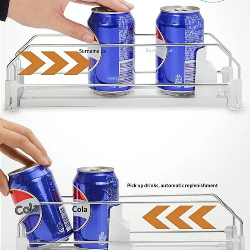 410mm Single Row Fridge Drink Organizer Auto Push Spring Slide Rail Beverage Automatic Drink Dispenser for Can Storage - White