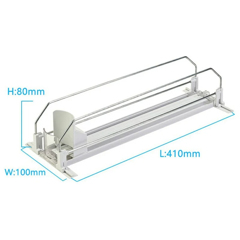 410mm Single Row Fridge Drink Organizer Auto Push Spring Slide Rail Beverage Automatic Drink Dispenser for Can Storage - White