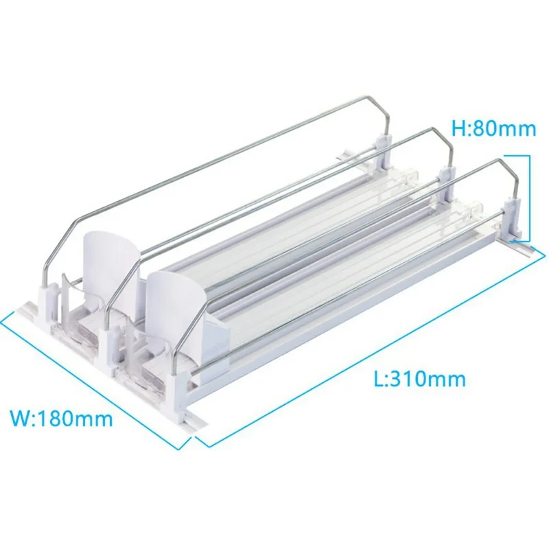 310mm 2 Rows Fridge Drink Organizer Auto Push Spring Slide Rail Beverage Automatic Drink Dispenser for Can Storage - White