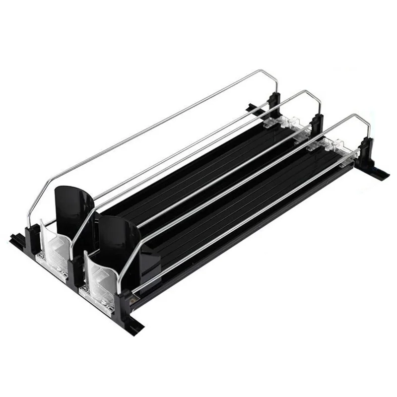 380 мм, 2 ряда, органайзер для напитков в холодильник, слайд-рейка с пружиной автоматической подачи, диспенсер для напитков, хранение банок - Черный - Черный