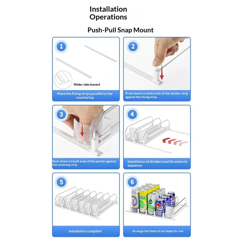 410 мм, 2 ряда, органайзер для напитков в холодильник, автоматическая пружинная направляющая, диспенсер для напитков, хранение банок - Черный