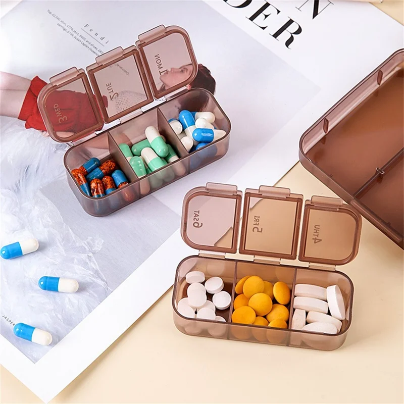 7 Days Weekly 7 Compartments Pill Organizer Box Portable Medicine Storage Case for Travel (BPA Free, No FDA) - Coffee