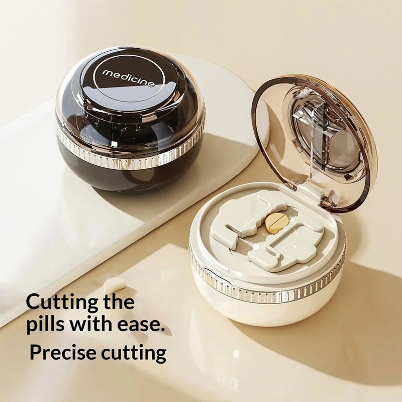 Multifunktionaler Pillenteiler und Organizer 1/2 1/4 Präzises Spalten, tragbare Medikamentenbox (BPA-frei, ohne FDA) - Schwarz