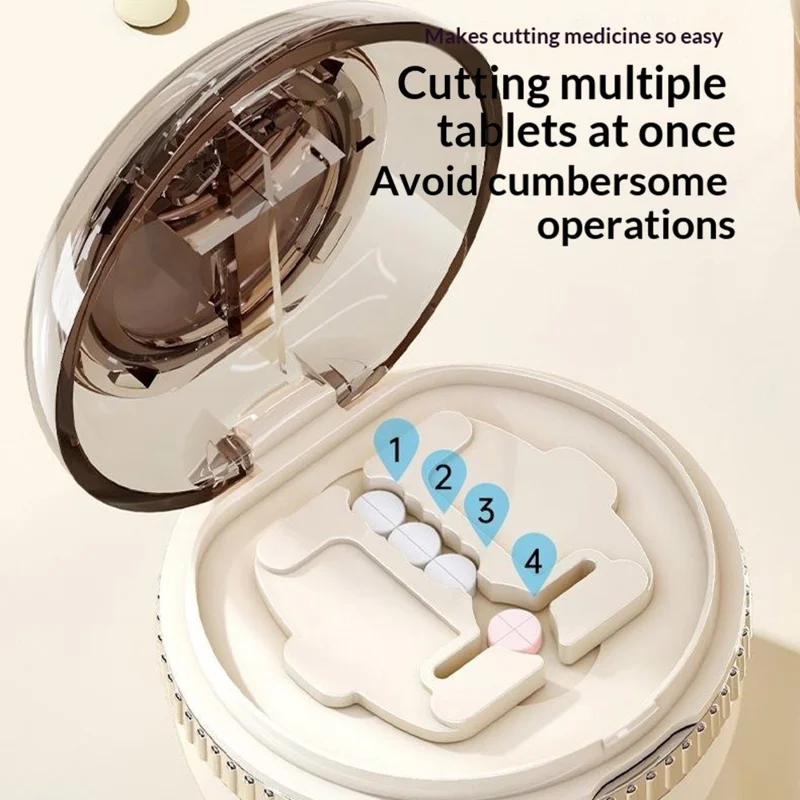 Multifunktionaler Pillenteiler und Organizer 1/2 1/4 Präzises Spalten, tragbare Medikamentenbox (BPA-frei, ohne FDA) - Schwarz
