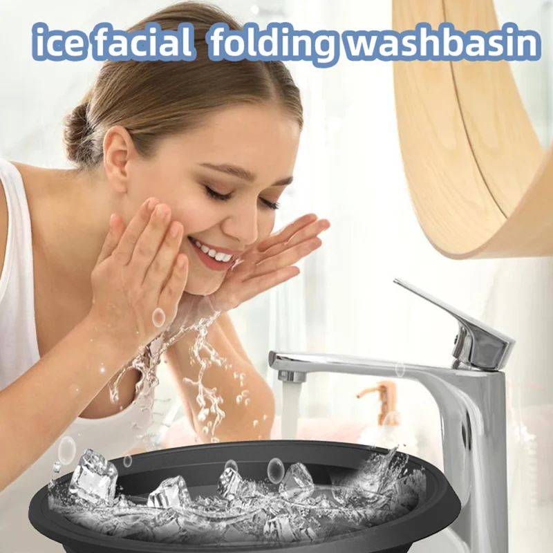 Collapsible Silicone Face Basin Ice Cold Therapy Multipurpose Foldable Washbasin for Skincare Travel (FDA Certified, BPA-Free)  - Black
