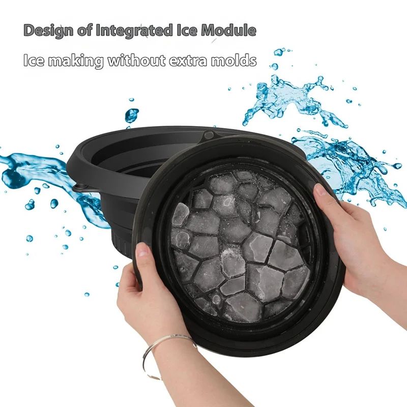 Collapsible Silicone Face Basin Ice Cold Therapy Multipurpose Foldable Washbasin for Skincare Travel (FDA Certified, BPA-Free)  - Black