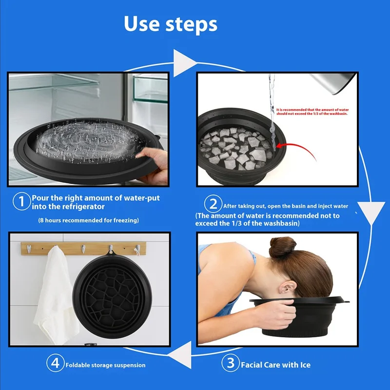Collapsible Silicone Face Basin Ice Cold Therapy Multipurpose Foldable Washbasin for Skincare Travel (FDA Certified, BPA-Free)  - Black