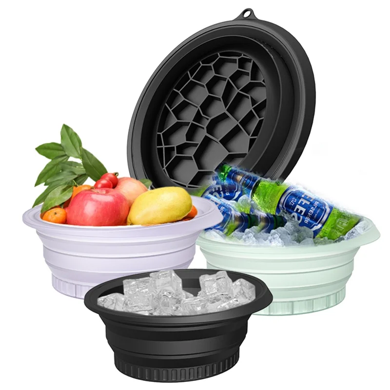Collapsible Silicone Face Basin Ice Cold Therapy Multipurpose Foldable Washbasin for Skincare Travel (FDA Certified, BPA-Free)  - Black