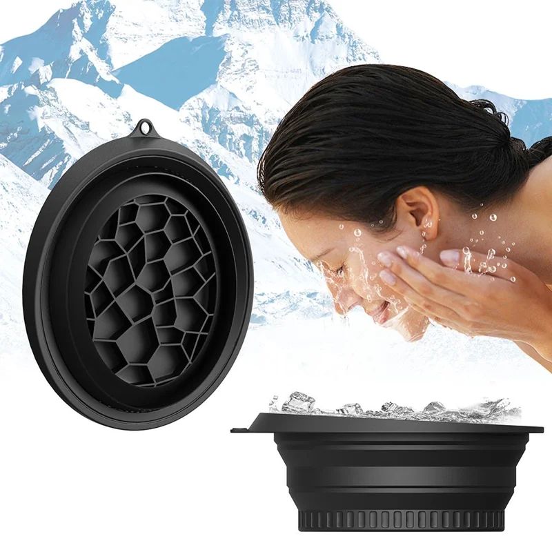 Collapsible Silicone Face Basin Ice Cold Therapy Multipurpose Foldable Washbasin for Skincare Travel (FDA Certified, BPA-Free)  - Black