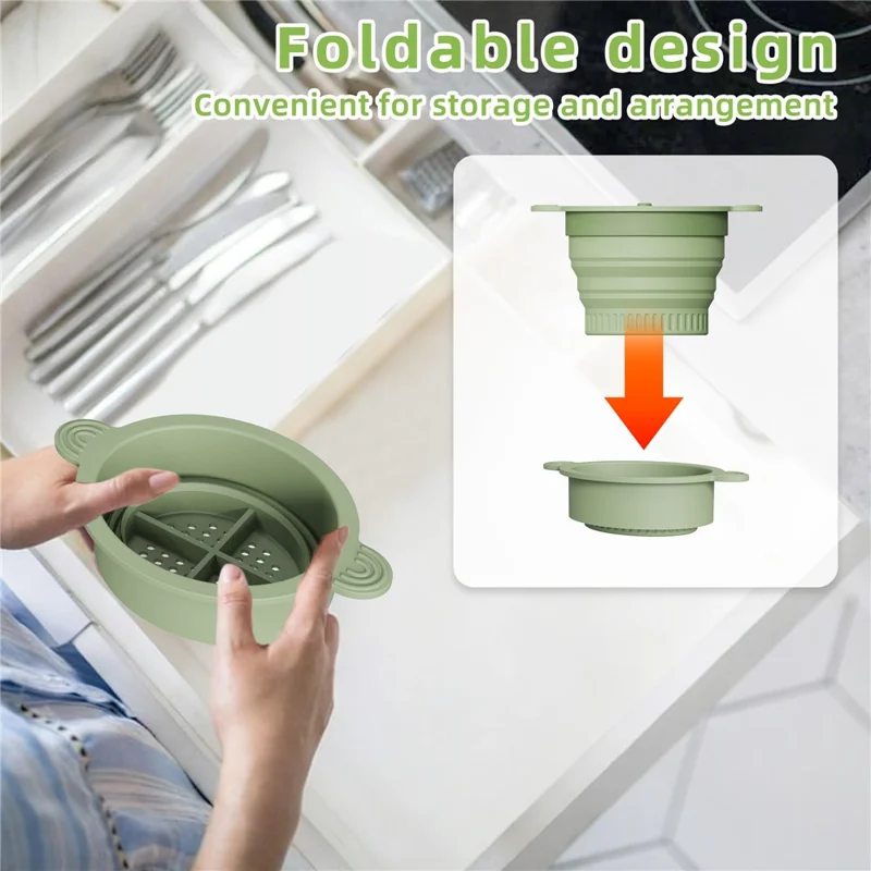 Panier Filtre pour Évier de Cuisine, Passoire Pliable en Silicone Effondrable, Collecteur de Déchets Alimentaires, Panier de Drainage - Vert