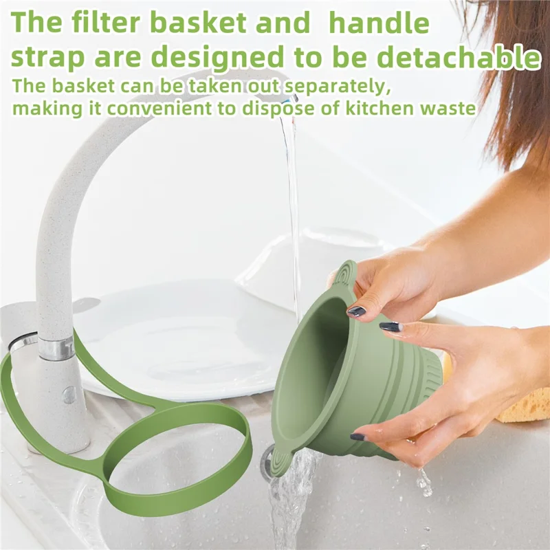 Panier Filtre pour Évier de Cuisine, Passoire Pliable en Silicone Effondrable, Collecteur de Déchets Alimentaires, Panier de Drainage - Vert