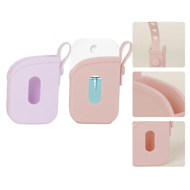 Silicone Hand Sanitizer Protective Case for Touchland Spray Bottle Protective Cover with Strap - Black