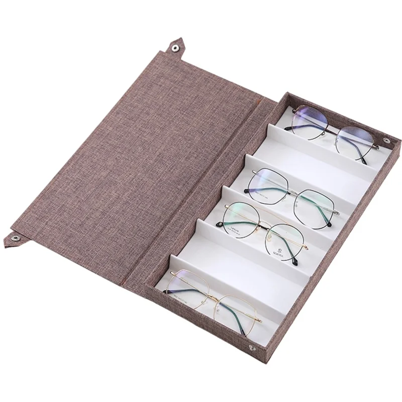 Scatola per Occhiali 6 Scomparti, Astuccio Portaocchiali in Tessuto Oxford, Porta Occhiali da Sole e da Vista - Marrone Caffè