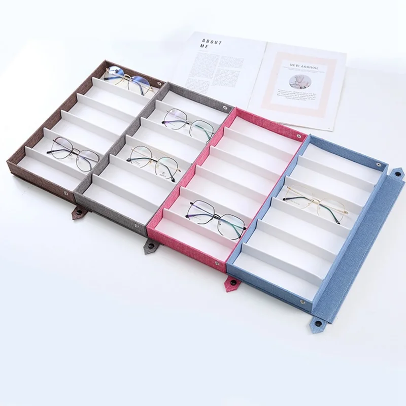 Scatola per Occhiali 6 Scomparti, Astuccio Portaocchiali in Tessuto Oxford, Porta Occhiali da Sole e da Vista - Marrone Caffè