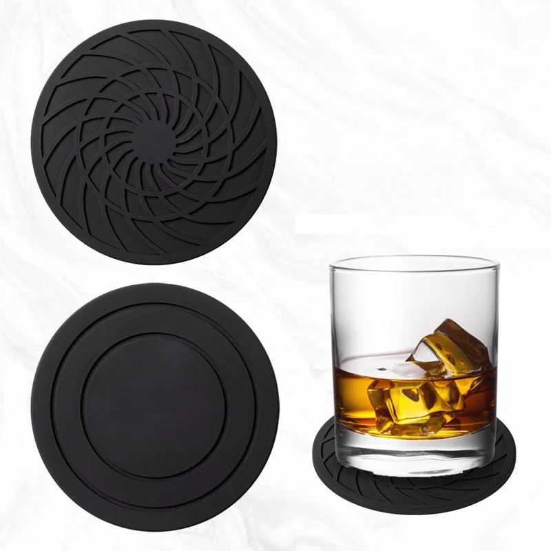 8Pcs 10cm FDA Certified Round Silicone Coasters Waterproof Non-slip Heat Resistant Cup Mats with Storage Holder - Black