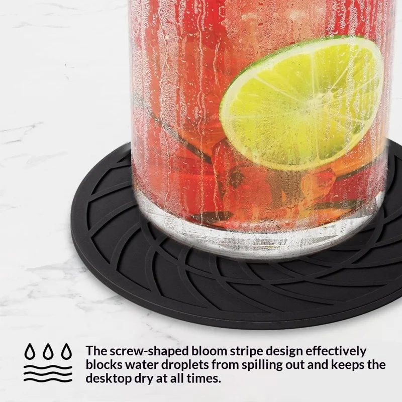 8Pcs 10cm FDA Certified Round Silicone Coasters Waterproof Non-slip Heat Resistant Cup Mats with Storage Holder - Black