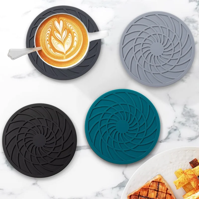 8Pcs 10cm FDA Certified Round Silicone Coasters Waterproof Non-slip Heat Resistant Cup Mats with Storage Holder - Black