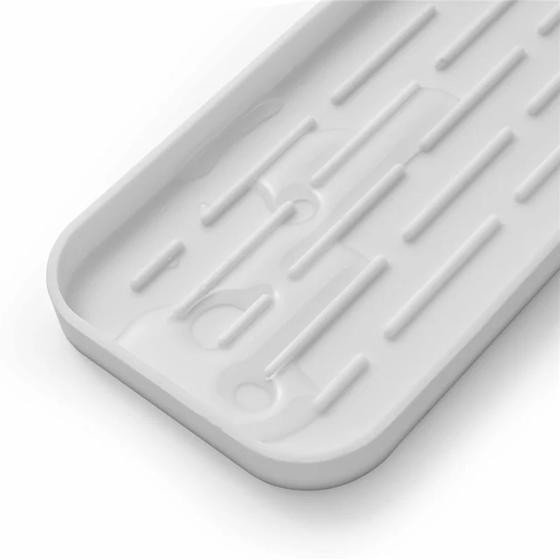 Silicone Draining Tray Rectangular Kitchen Sink Organizer Mat Non-Slip Raised Lines Waterproof for Bathroom - White
