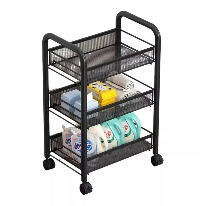 3-Tier Mobile Storage Cart Gap Slim Rolling Organizer Rack with Wheels Hooks for Bathroom Kitchen - Black
