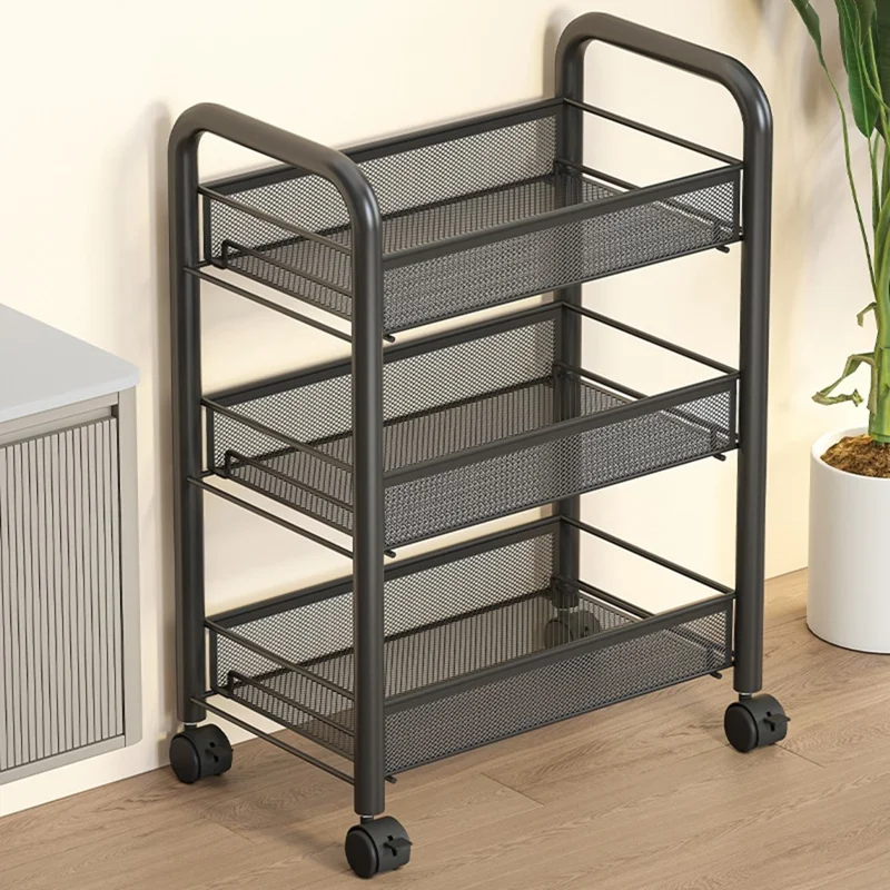 3-Tier Mobile Storage Cart Gap Slim Rolling Organizer Rack with Wheels Hooks for Bathroom Kitchen - Black