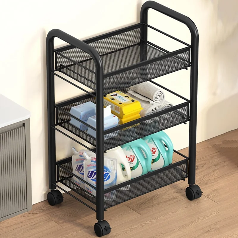 3-Tier Mobile Storage Cart Gap Slim Rolling Organizer Rack with Wheels Hooks for Bathroom Kitchen - Black
