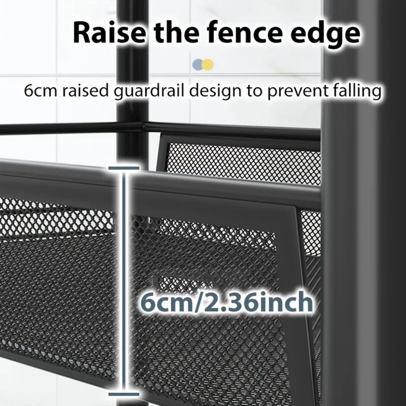 3-Tier Mobile Storage Cart Gap Slim Rolling Organizer Rack with Wheels Hooks for Bathroom Kitchen - Black