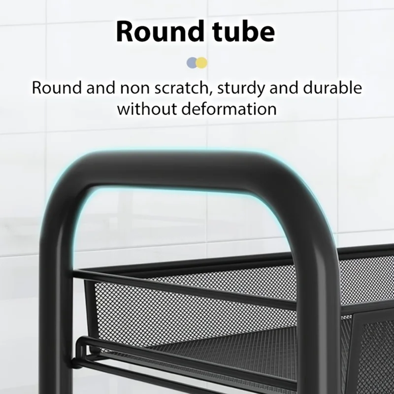 4-Tier Mobile Storage Cart Gap Slim Rolling Organizer Rack with Wheels Hooks for Bathroom Kitchen - Black