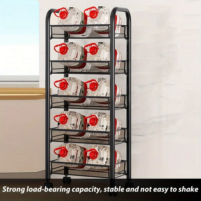 3-Tier Mobile Storage Cart Gap Slim Rolling Organizer Rack with Wheels Hooks for Bathroom Kitchen - Black