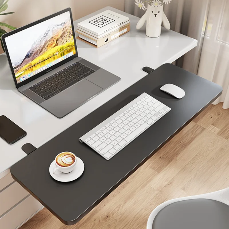 50x20cm Foldable Desk Extension Keyboard Tray Iron+Fiberboard Clamp-on Under Desk Shelf Keyboard Rack for Office Home - Black