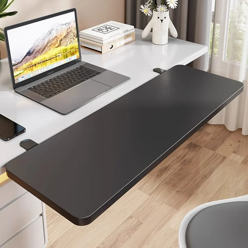 50x20cm Foldable Desk Extension Keyboard Tray Iron+Fiberboard Clamp-on Under Desk Shelf Keyboard Rack for Office Home - Black