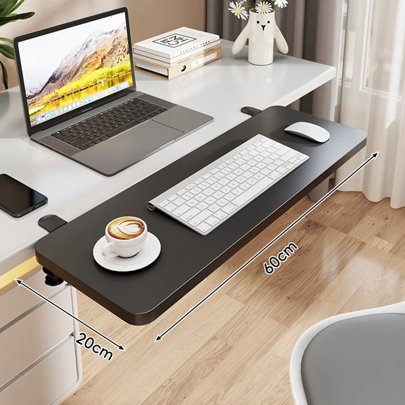 60x20cm Foldable Desk Extension Keyboard Tray Iron+Fiberboard Clamp-on Under Desk Shelf Keyboard Rack for Office Home - Black
