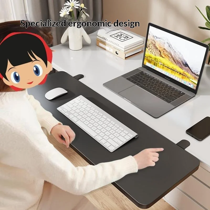 70x20cm Foldable Desk Extension Keyboard Tray Iron+Fiberboard Clamp-on Under Desk Shelf Keyboard Rack for Office Home - Black