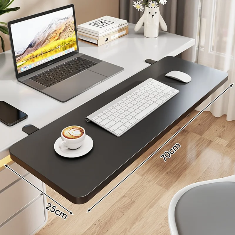 70x25cm Foldable Desk Extension Keyboard Tray Iron+Fiberboard Clamp-on Under Desk Shelf Keyboard Rack for Office Home - Black