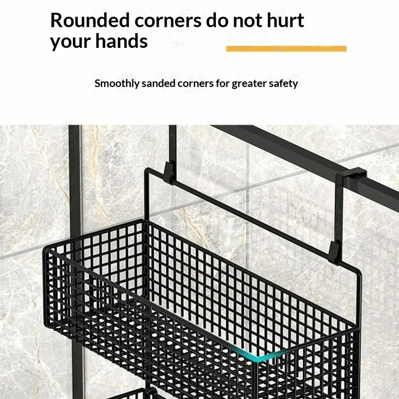 3-Tier Large Size 37x15x67cm Over Door Mesh Storage Organizer Metal Storage Shelf with Hooks for Bathroom - Black