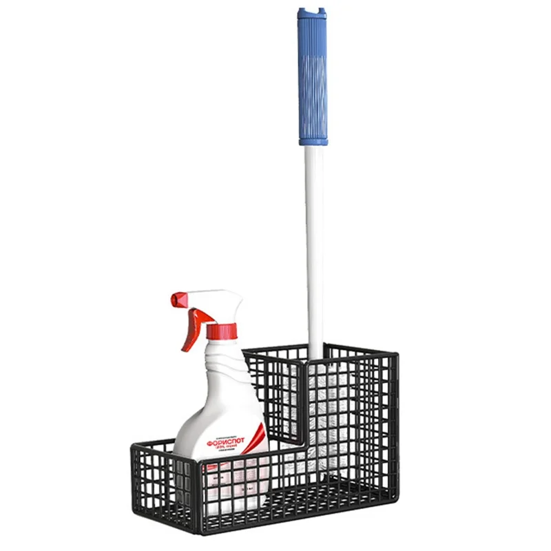 Estante para Escobilla de Inodoro con Montaje en Pared, 2 Compartimentos, Sin Perforación, Estante de Almacenamiento para Baño - Negro