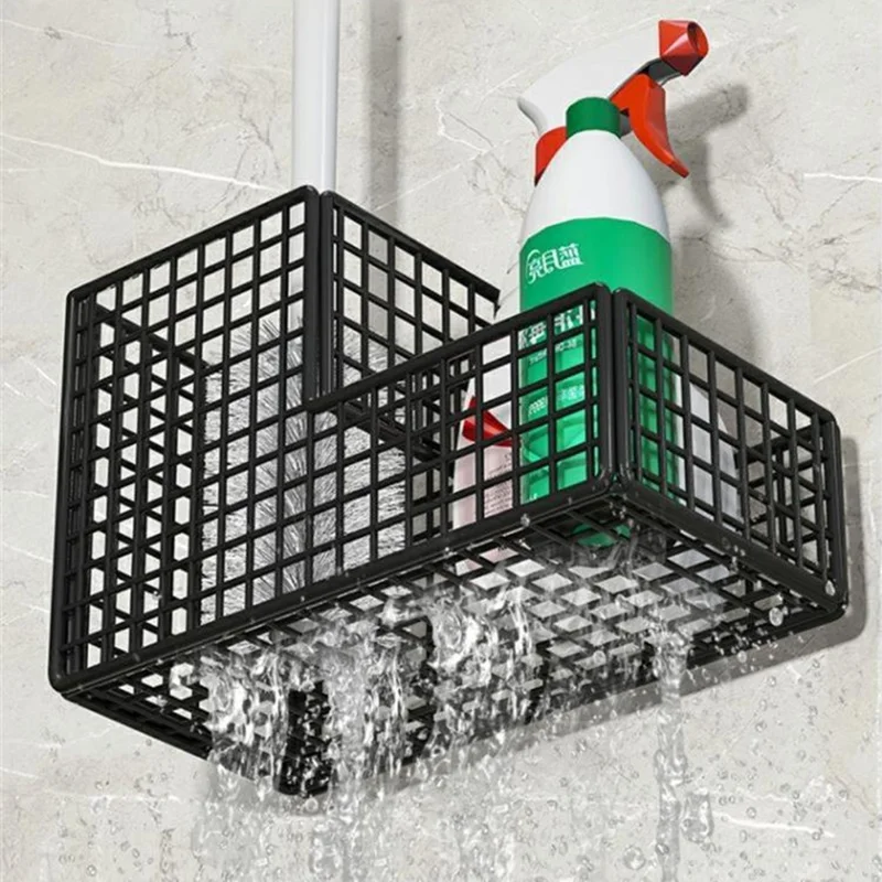 Estante para Escobilla de Inodoro con Montaje en Pared, 2 Compartimentos, Sin Perforación, Estante de Almacenamiento para Baño - Negro