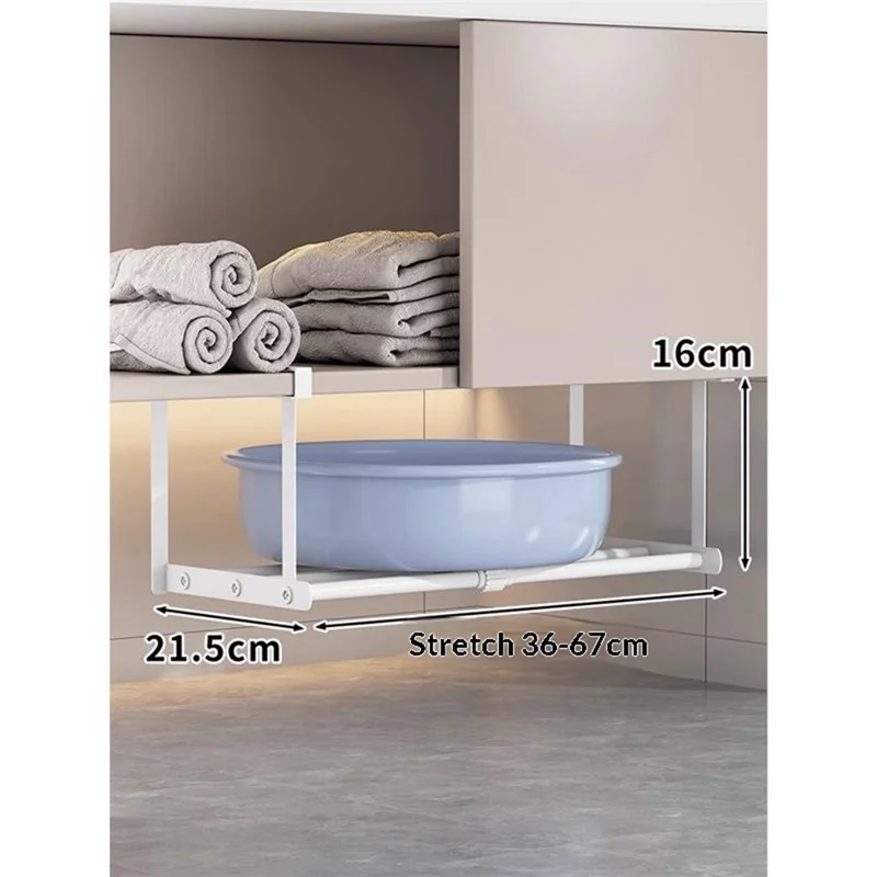 Estante extensible debajo del armario 36-67 cm, estante de almacenamiento retráctil, organizador para lavabo de baño sin perforación - Blanco