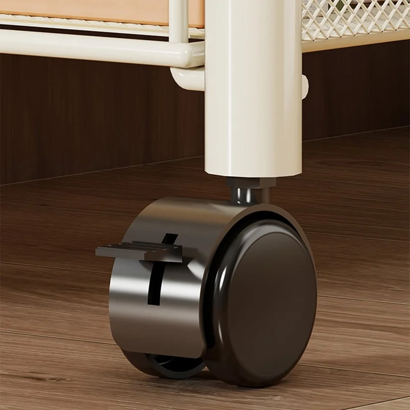 4-Tier Mobile Rolling Storage Cart Metal Storage Rack with Wheels Brake Hooks Hanging Boxes for Kitchen Bedroom Office Organization - White